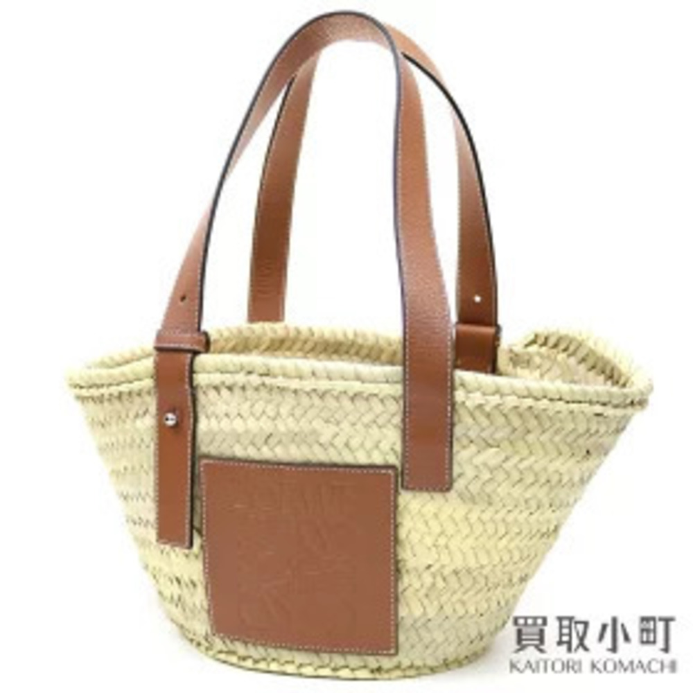 LOEWE Basket Bag Tan Handbag Anagram Embossed Brown Leather